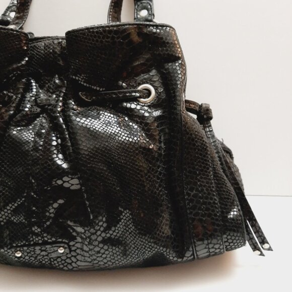 NINE WEST Snake Skin Pattern Purse Black Shoulder Bag with Metallic Accents - Picture 6 of 13